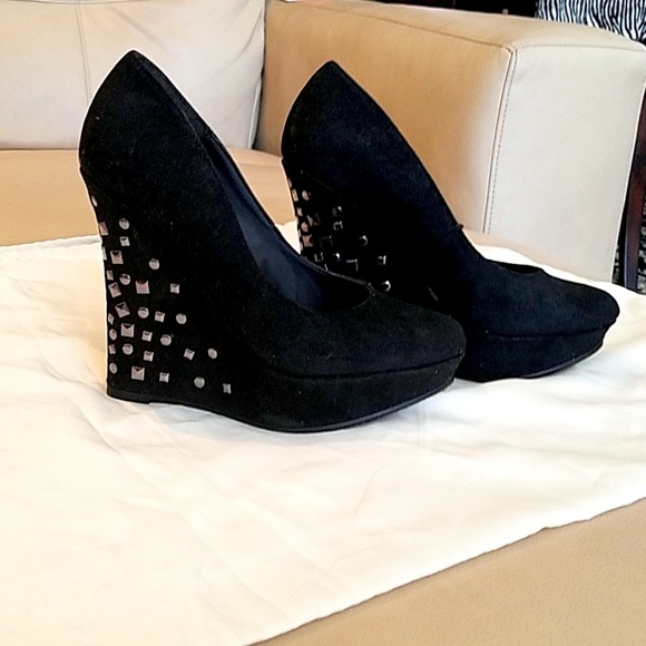 🥀Black suede platform shoes - Picture 1 of 5